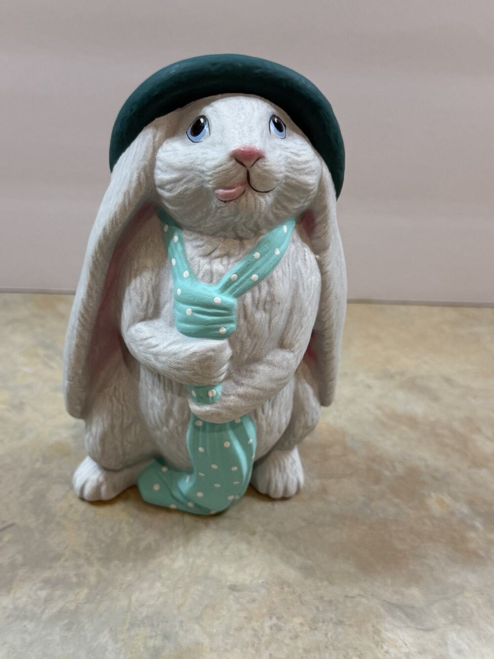 Vintage Hand Painted Bunny Rabbit Figurine Signed Lois Folk Art
